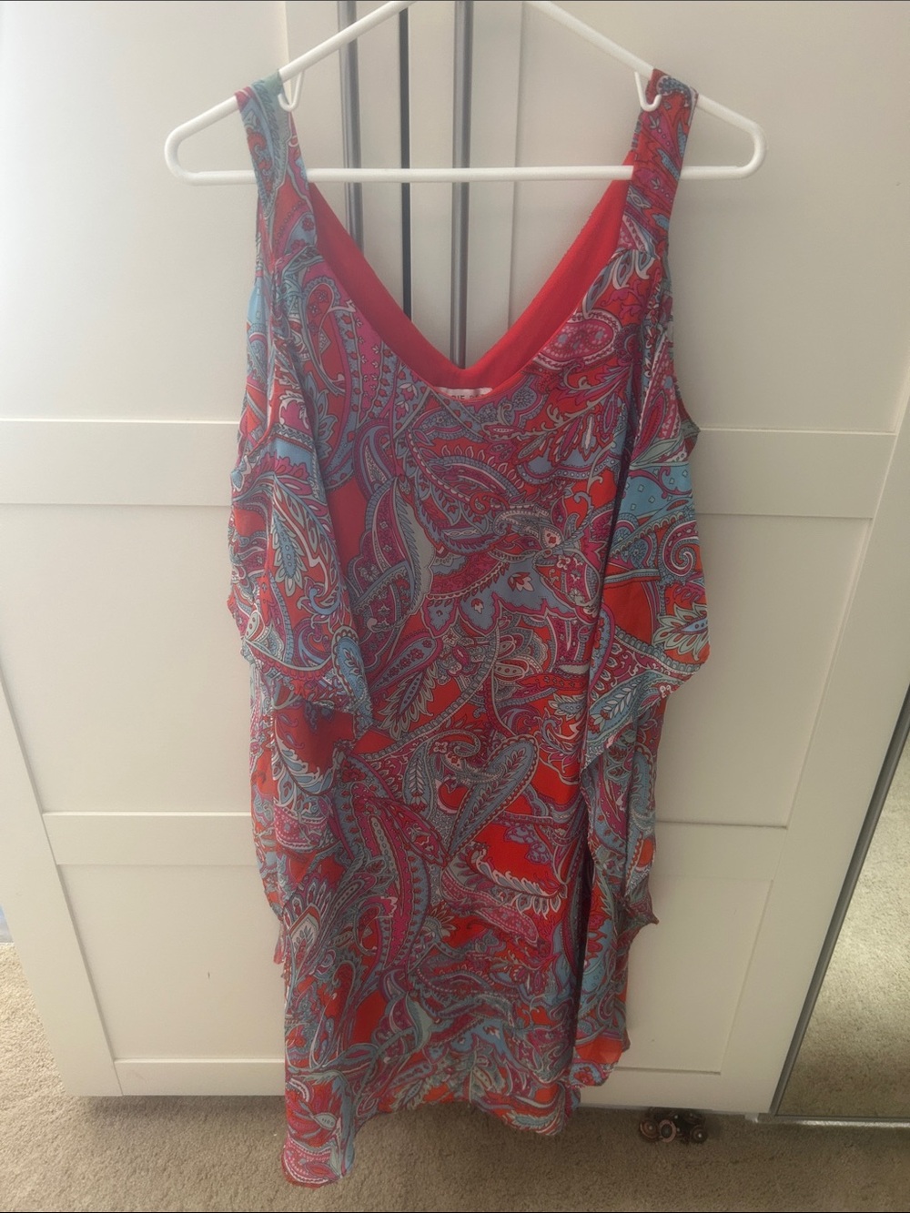 Robbie Bee Red and Light Blue Paisley Sleeveless Dress
